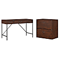 kathy ireland® Home by Bush Furniture Ironworks 48"W Writing Desk And Lateral File Cabinet, Coastal Cherry, Standard Delivery