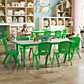 Flash Furniture Plastic Height-Adjustable Activity Table with 6 Chairs, 23-1/2"H x 23-5/8''W x 47-1/4''D, Green
