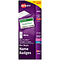 Avery® Customizable Name Badges With Pins, Rectangle, 74652, 2.25" x 3.5", White, 24 Pin Badge Holders And Printable Name Tag Inserts
