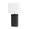 Elegant Designs Modern Leather Table Lamp with USB, 21"H, White Shade/Black