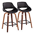 LumiSource Fabrico Counter Stools, Black/Walnut/Square Black Footrest, Set Of 2 Stools 1 thumbnail image