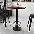 Flash Furniture Rectangular Laminate Table Top With Round Bar Height Table Base And Foot Ring, 43-3/16”H x 24”W x 30”D, Mahogany