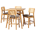 Baxton Studio Dannon 5-Piece Pub Set, 36”H x 35-7/16”W x 35-7/16”D, Gray/Natural Oak/Light Brown