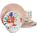 Spice by Tia Mowry Goji Blossom 12-Piece Fine Ceramic Dinnerware Set, Pink