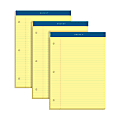 TOPS™ Double Docket™ Perforated Writing Pads, 3-Hole Punched, 8 1/2" x 11 3/4", Legal Ruled, 100 Sheets Per Pad, Canary, Pack Of 3 Pads