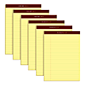 TOPS™ Docket™ Gold Perforated Writing Pads, 8 1/2" x 11 3/4", Narrow Ruled, 50 Sheets, Canary, Pack Of 6 Pads