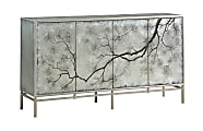 Coast to Coast Silverton 4-Door Sideboard Credenza With Reverse Painted Glass, 39"H x 70"W x 19"D, Silvermist Winter Forest 1 thumbnail image