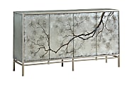 Coast to Coast Silverton 4-Door Sideboard Credenza With Reverse Painted Glass, 39"H x 70"W x 19"D, Silvermist Winter Forest