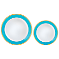 Amscan Round Hot-Stamped Plastic Bordered Plates, Caribbean Blue, Pack Of 20 Plates