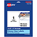 Avery® Glossy Permanent Labels, 94269-CGF100, Rectangle, 8-1/2" x 11", Clear, Pack Of 100