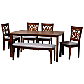 Baxton Studio Abigail Modern Fabric/Finished Wood 6-Piece Dining Set, Gray/Walnut Brown