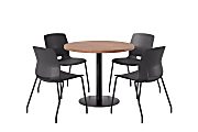 KFI Studios Midtown Pedestal Round Standard Height Table Set With Imme Armless Chairs, 31-3/4”H x 22”W x 19-3/4”D, River Cherry Top/Black Base/Black Chairs