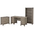 Bush Business Furniture Somerset 60"W Office Computer Desk With Lateral File Cabinet And 5 Shelf Bookcase, Ash Gray, Standard Delivery