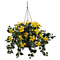 Nearly Natural Hibiscus 22”H Artificial Plant With Hanging Basket, 22”H x 28”W x 24”D, Yellow