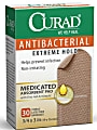 CURAD® Antibacterial Adhesive Bandages, 3/4" x 3", Brown, 30 Bandages Per Box, Case Of 24 Boxes