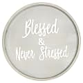 Elegant Designs Decorative Round Serving Tray, 1-11/16”H x 13-3/4”W x 13-3/4”D, Gray Wash Blessed & Never Stressed