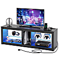 Bestier 55" LED Gaming TV Stand For 65” TV With Power Outlet & Adjustable Glass Shelves, 18-1/2”H x 55-1/8”W x 13-13/16”D, Black Carbon Fiber