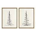 Uniek Kate And Laurel Sylvie Framed Canvas Wall Art Prints, 18" x 24", Minimalist Evergreen Trees, Set Of 2