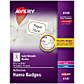 Avery® Adhesive Name Badges, Metallic Borders, 2 1/3" x 3 3/8", White, Pack Of 120 Badges