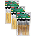 Charles Leonard Easel Paint Brushes, Flat Tip, Natural Handle, 12 Brushes Per Pack, Case Of 3 Packs
