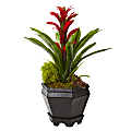 Nearly Natural Bromeliad 16-1/2”H Artificial Plant With Hexagon Planter, 16-1/2”H x 12”W x 12”D, Red/Black