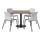 KFI Studios Proof Cafe Pedestal Table With Imme Chairs, Square, 29”H x 36”W x 36”W, Studio Teak Top/Black Base/Light Gray Chairs