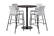 KFI Studios Proof Bistro Round Pedestal Table With Imme Barstools, 4 Barstools, Cafelle/Black/Light Gray Stools 1 thumbnail image