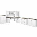Bush Furniture Fairview 60"W L-Shaped Desk With Hutch, Bookcase, Storage And File Cabinets, Shiplap Gray/Pure White, Standard Delivery