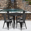 Flash Furniture Commercial-Grade Square Metal Table Set With 4 Stack Chairs, 29-1/2"H x 31-1/2"W x 31-1/2"D, Black 1 thumbnail image