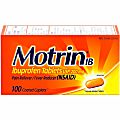 Motrin Ibuprofen Caplets - For Fever, Common Cold, Headache, Backache, Muscular Pain, Arthritis, Toothache - 100 / Box