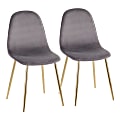 LumiSource Pebble Velvet Chairs, Gray/Gold, Set Of 2 Chairs