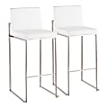 LumiSource Fuji Contemporary Counter Stools, White/Silver, Set Of 2 Stools