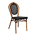 Flash Furniture Marseille Indoor/Outdoor Commercial Thonet Bistro Stacking Chair, Textilene and Bamboo Print Aluminum Frame, Black/Natural Frame 1 thumbnail image
