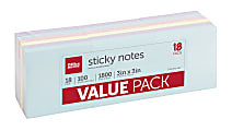 Office Depot® Brand Sticky Notes Value Pack, 3" x 3", Assorted Pastel Colors, 100 Sheets Per Pad, Pack Of 18 Pads