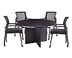 Boss Office Products 47" Round Table And Mesh Guest Chairs With Casters Set, Mocha/Black