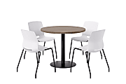 KFI Studios Midtown Pedestal Round Standard Height Table Set With Imme Armless Chairs, 31-3/4”H x 22”W x 19-3/4”D, Studio Teak Top/Black Base/White Chairs