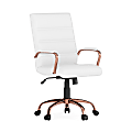 Flash Furniture LeatherSoft™ Faux Leather Mid-Back Office Chair With Chrome Base And Arms, White/Pink