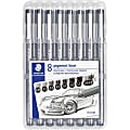 Staedtler 8 Pigment Liner Sketch Pen Set - 0.05 mm, 0.1 mm, 0.3 mm, 0.5 mm, 0.7 mm, 1 mm, 1.2 mm, 0.3 mm, 2 mm Pen Point Size - Chisel Pen Point Style - Black Pigment-based Ink - Gray Polypropylene Barrel - Metal Tip - 8 / Set 1 thumbnail image