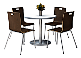 KFI Studios Jive Round Pedestal Table With 4 Stacking Chairs, 29"H x 36"W x 36"D, Espresso/Crisp Linen 