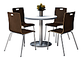 KFI Studios Jive Round Pedestal Table With 4 Stacking Chairs, 29"H x 36"W x 36"D, Espresso/Crisp Linen  1 thumbnail image