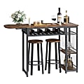 Bestier Expandable Bar Table And Stool Set With Wine Rack & Shelves, 36"H x 55-1/8"W x 15-13/16"D, Rustic Brown 1 thumbnail image