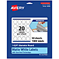 Avery® Print-To-The-Edge TrueBlock® Labels With Sure Feed®, 94509-TWMP50, Round, 1-3/4", Matte White, Pack Of 1000 1 thumbnail image