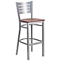 Flash Furniture Metal/Wood Restaurant Barstool With Slat Back, Cherry/Silver