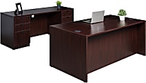 Boss Office Products Holland Suite Desk And Credenza With Dual File Storage Pedestals, Mahogany