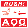 Tape Logic® Preprinted Shipping Labels, DL1376, Rush AOG — Aircraft On Ground, Square, 4" x 4", Red/White, Roll Of 500