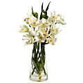 Nearly Natural Cymbidium Orchid 19”H  Plastic Floral Arrangement With Vase, 19”H x 10”W x 7”D, White/Green