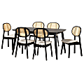 Baxton Studio Darrion 7-Piece Dining Set, 29-1/2”H x 59-1/8”W x 35-7/16”D, Cream/Black/Light Brown