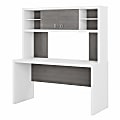 Kathy Ireland Office Echo 60"W Credenza Desk With Hutch, Pure White/Modern Gray, Standard Delivery