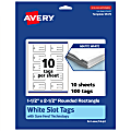 Avery® Print-To-The-Edge Slot Tags With Sure Feed® Technology, 1-1/2"x2-1/2" Rectangle Rounded, Matte White, Pack Of 100 1 thumbnail image