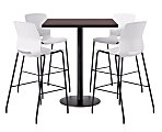 KFI Studios Proof Bistro Square Pedestal Table With Imme Bar Stools, Includes 4 Stools, 43-1/2”H x 42”W x 42”D, Cafelle Top/Black Base/White Chairs